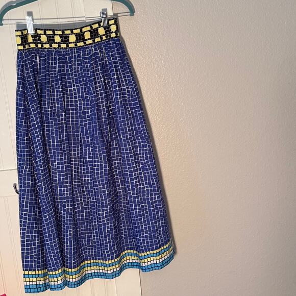 MII Collection Aux Cyclades Mosaic Patterned Cotton Midi Skirt Size XS - Picture 3 of 8